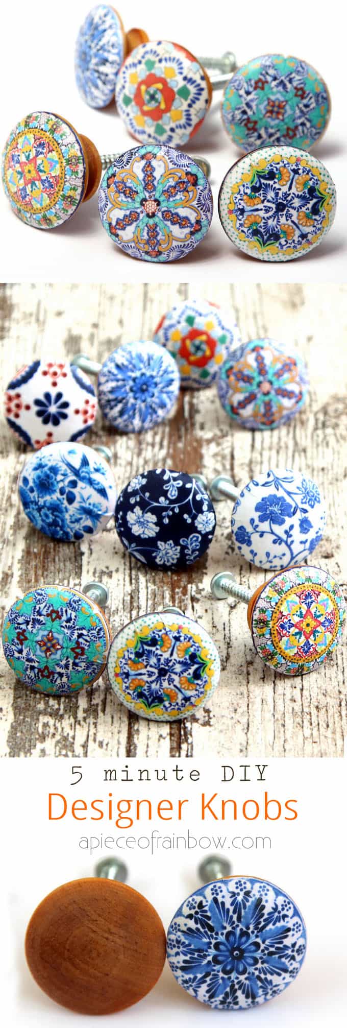 Anthropologie worthy DIY cabinet or door knobs that look like hand painted designer ceramic knobs! Download beautiful designs to make your own set easily! - A Piece of Rainbow