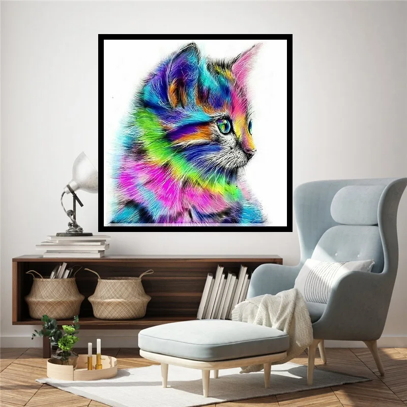 Framed DIY Painting By Numbers with Cats Abstract Drawing by Numbers with Acrylic Paints Pictures Coloring by Numbers for Adults