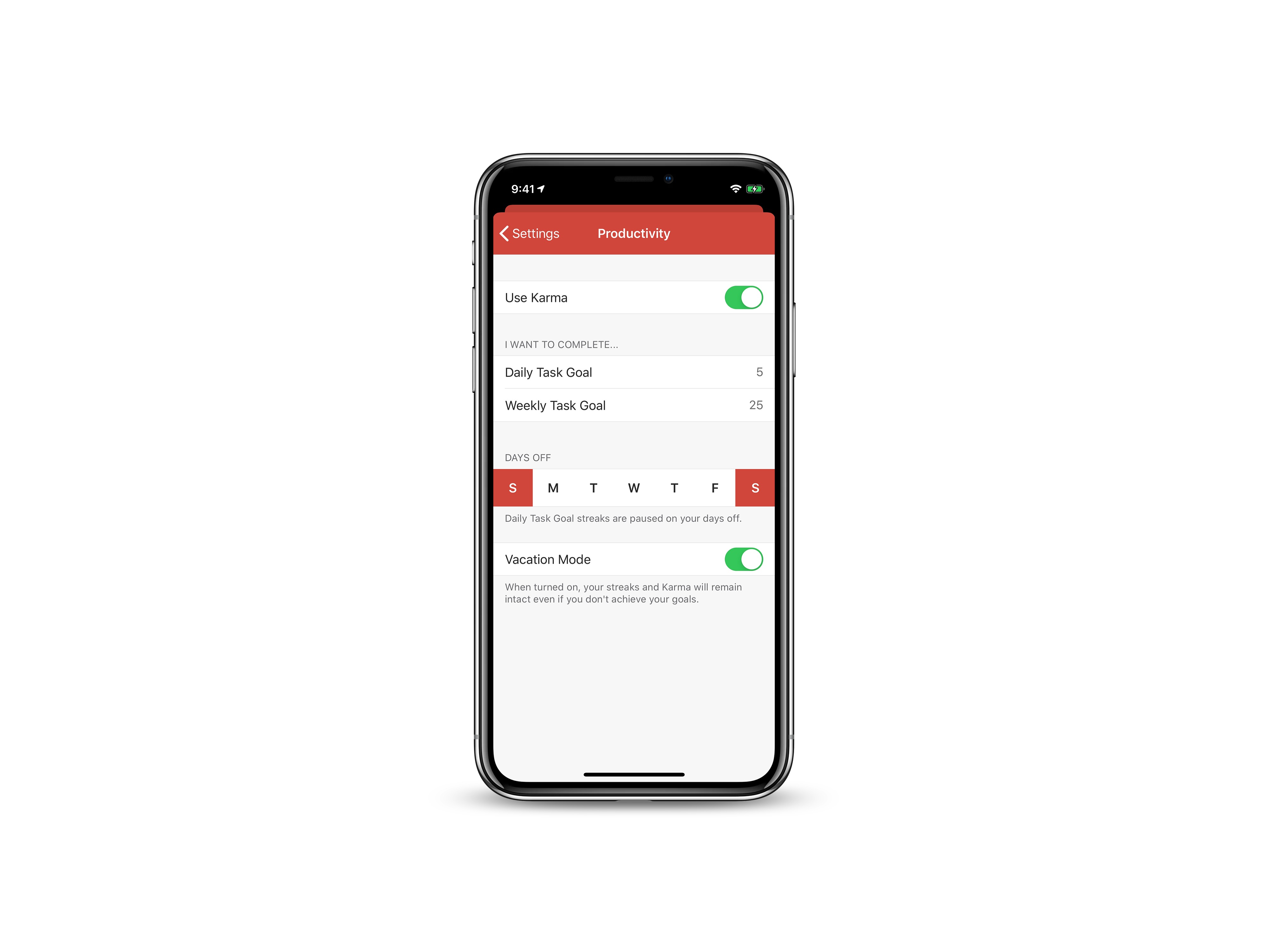 Enable vacation mode in Todoist when you’re off work