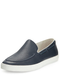 Navy Leather Slip-on Sneakers