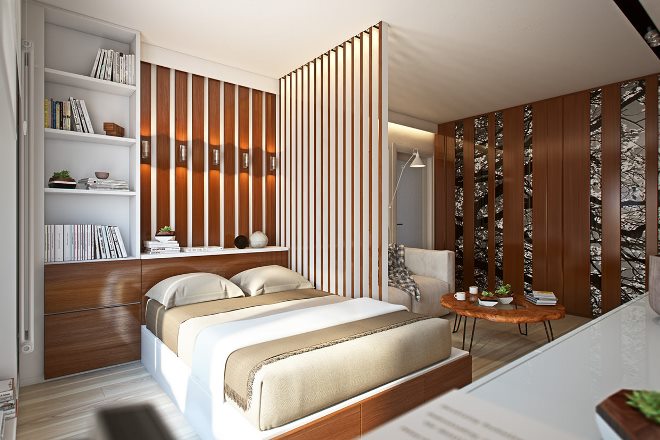 Дизайн интерьера спальни в однокомнатной квартире
