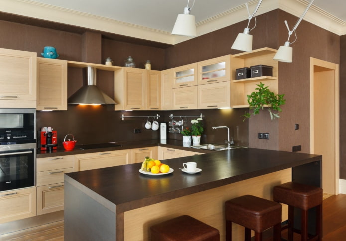 коричневые стены в интерьере кухни