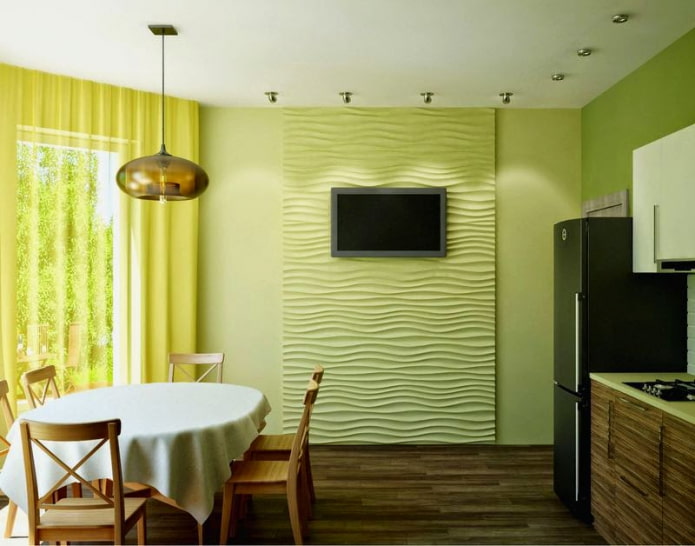 зеленые стены в интерьере кухни