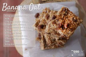 Photo of banana oat granola bars with recipe text from 
