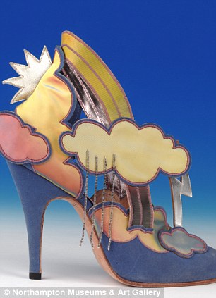 The Cloud and Rainbow shoe, designed by Thea Cadabra in 1984, depicts how lots of women dream of shoes, and this is Thea