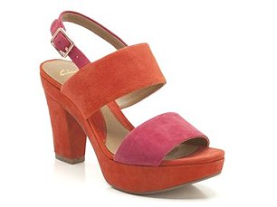 Clarks orange sandals, £44.95, are 4 inches high and well cushioned