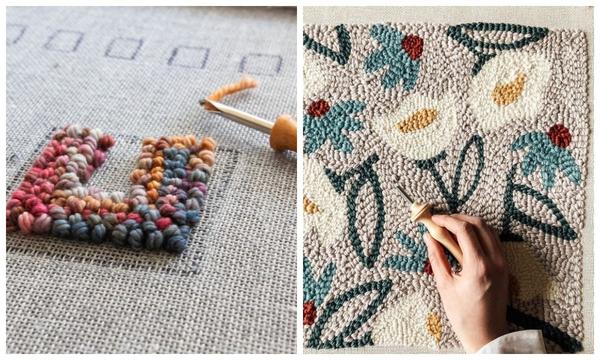 Этапы петельной ковровой вышивки
