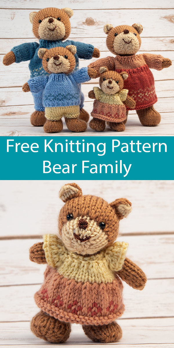 Free Knitting Pattern for Teddy Bear Family Softie Toys. $25 Kit Available