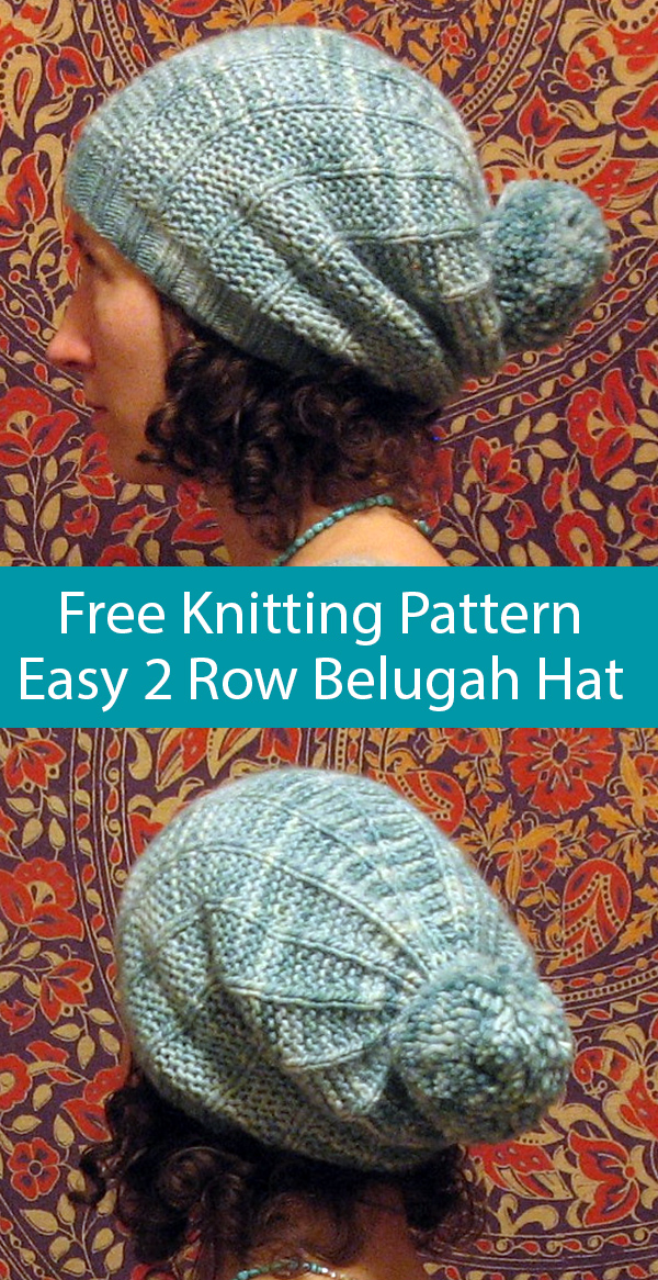 Free Knitting Pattern for Easy 2 Row Repeat Belugah Slouch Hat and Beanie