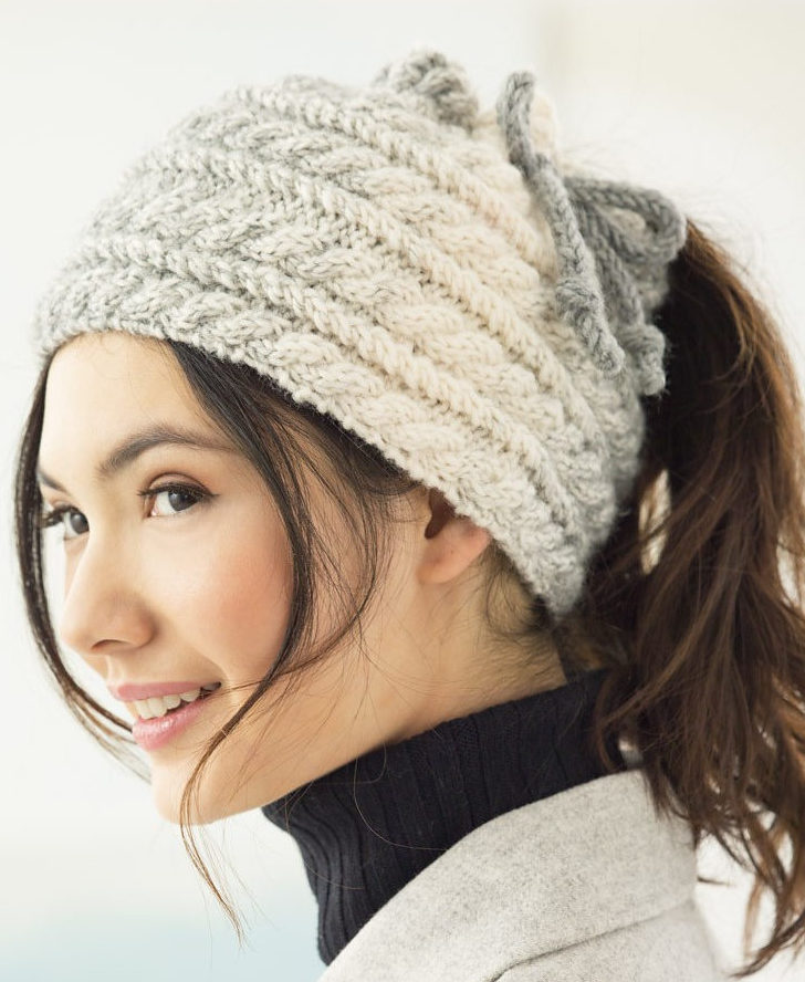Free Knitting Pattern for Cabled Bun Hat