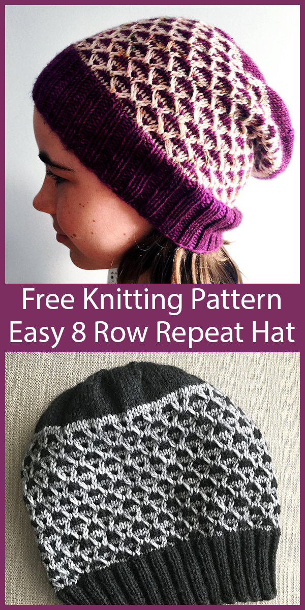 Free Knitting Pattern for Easy 8 Row Repeat Frankie Hat