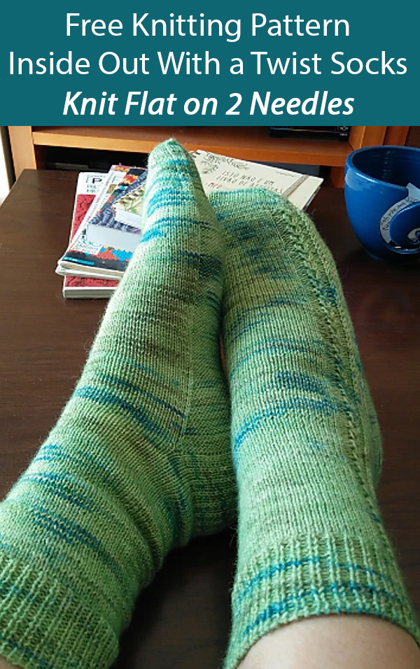 Free Knitting Pattern for Inside Out With a Twist Socks Knit Flat on Two Needles