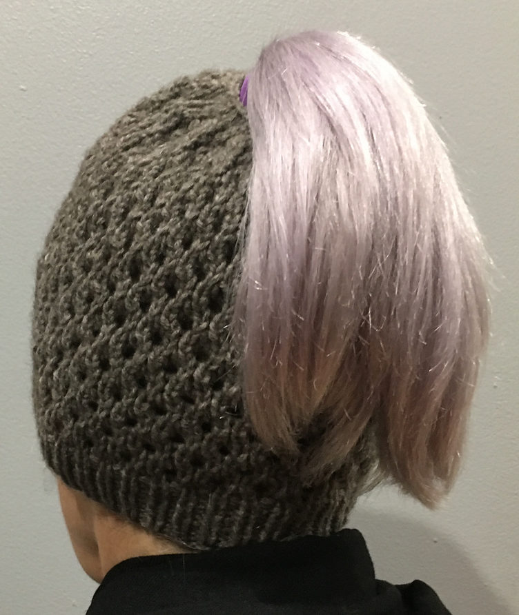 Free Knitting Pattern for Honeycomb Ponytail Hat