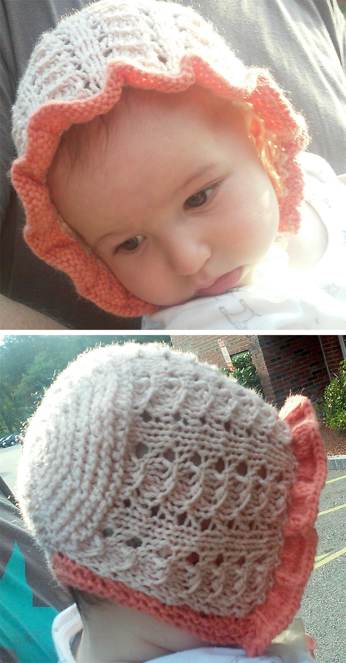 Free Knitting Pattern for Simple Lace Baby Bonnet