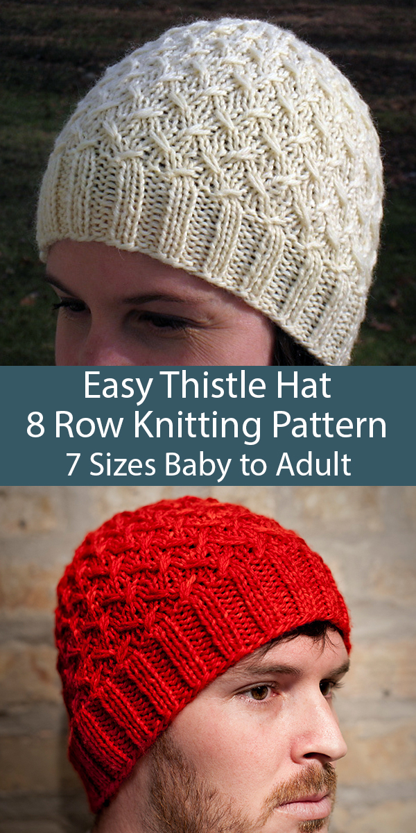 Free Knitting Pattern for Easy 8 Row Repeat Thistle Cap in 7 Sizes Baby to Adult