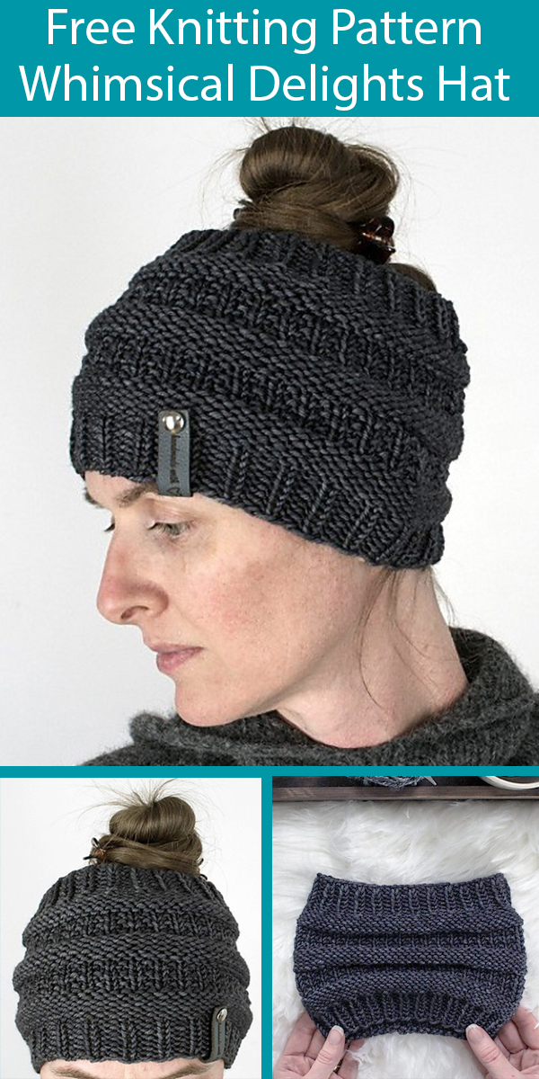 Free Knitting Pattern for Whimsical Delights Messy Bun Hat
