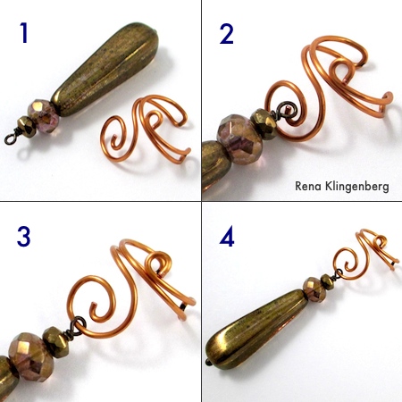 Adding a dangle to Wire Ear Cuff with Changeable Dangles - tutorial by Rena Klingenberg