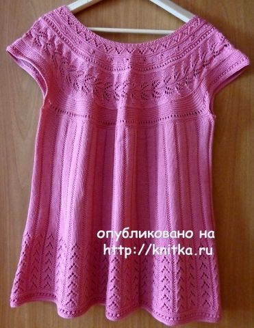 Розовый топ спицами - работа Надежды Лавровой. Вязание спицами.