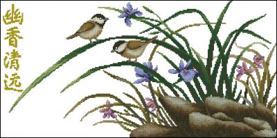 схема вышивки крестом орхидеи и птицы