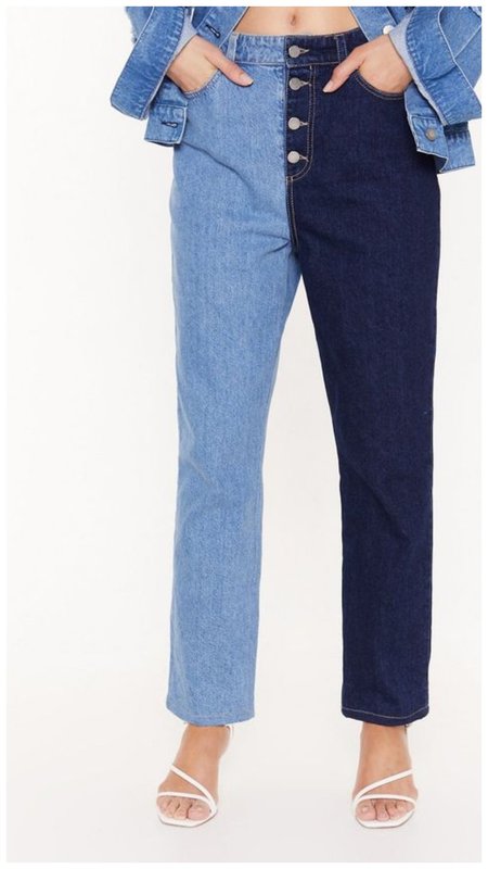 Модные джинсы со штанинами разного цвета