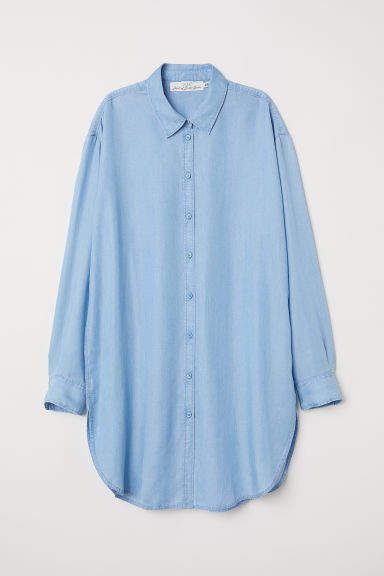 h&m long lyocell shirt - blue