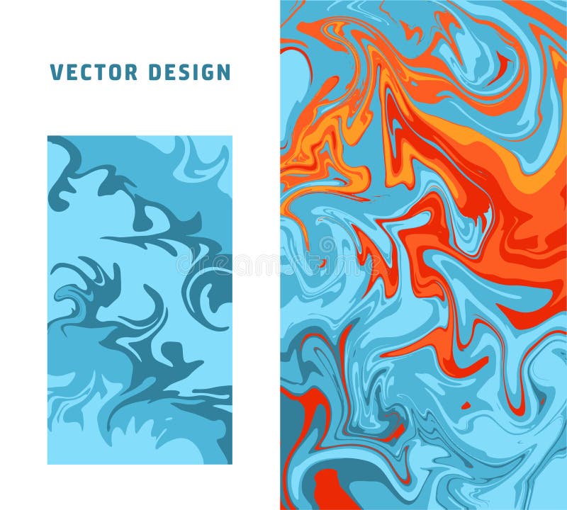 Abstract colorful minimal artistic neon vector backgrounds set. Turkish Paper Marbling or Ebru Art Technique. Beautiful vector illustration