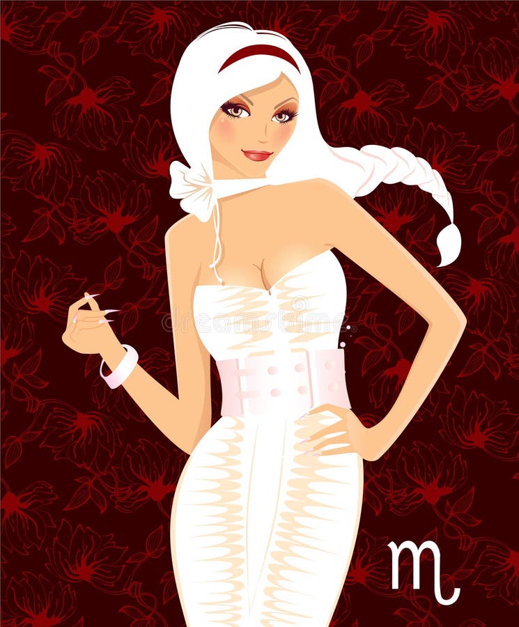 Beautiful girl in white dress - zodiac signs (scor stock illustration