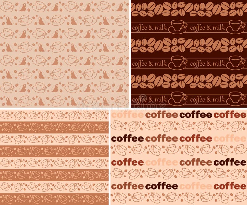 Brown coffee cups - vector seamless patterns with coffee beans and cups. Brown coffee cups - vector seamless patterns with coffee beans and  cups stock illustration