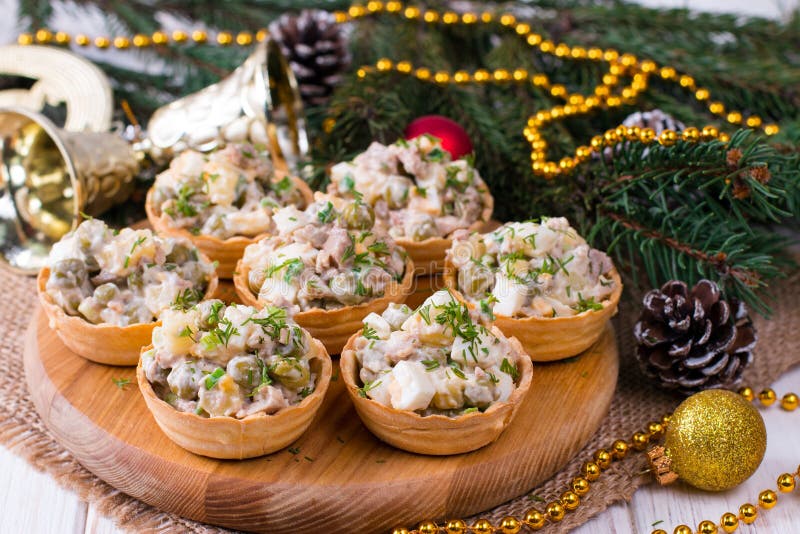 Canapes in tartlets, Russian snack stock image