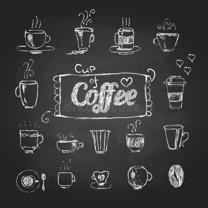 Chalk drawings. Set of coffee cups stock illustration