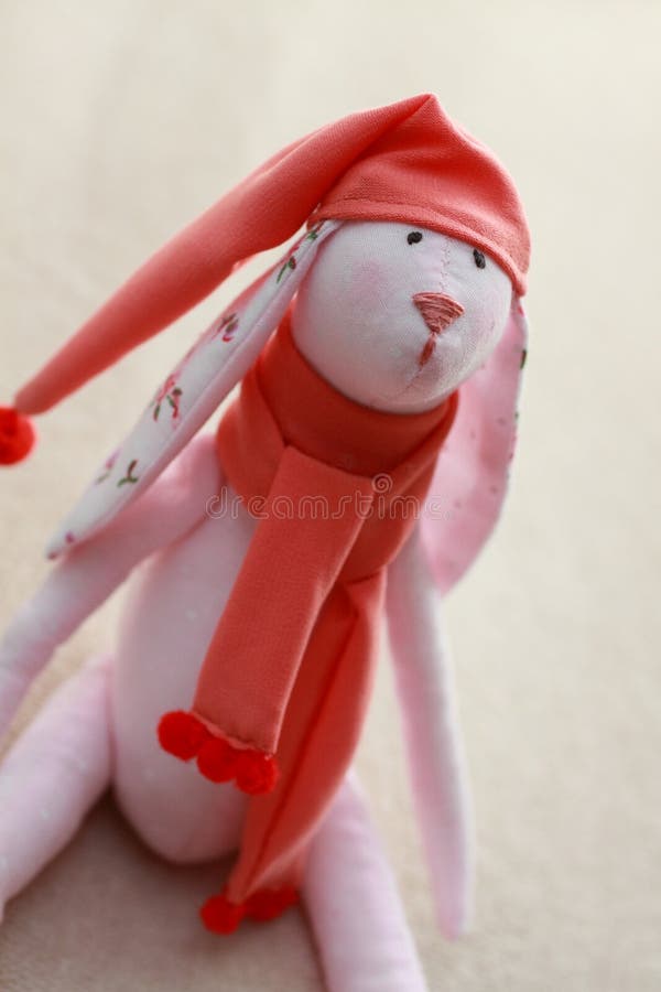 Children`s toy pink hare Tilda stock image