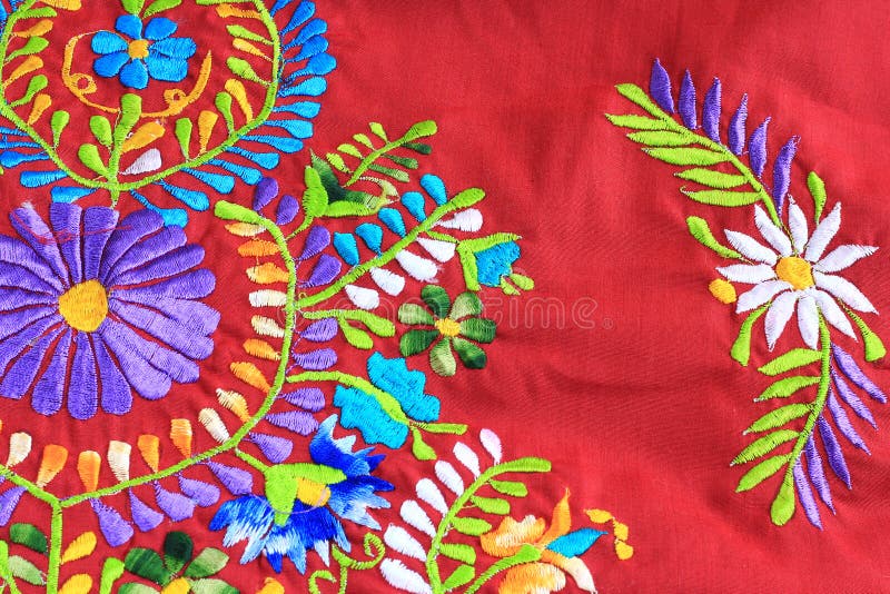 Close up of Mexican Embroidery design. Close up of floral Mexican embroidery design stock photos