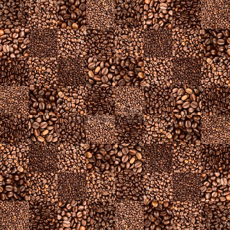 Coffee bean checkers tiled pattern. Coffee roasted bean checkers tiled seamless pattern background royalty free stock photo