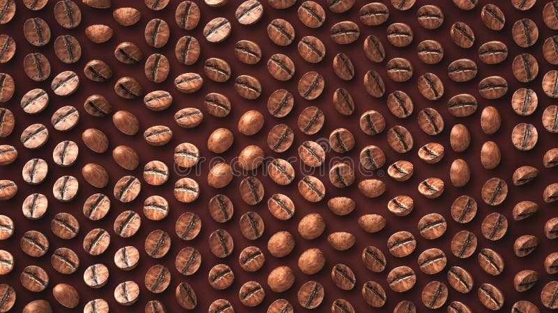 Coffee bean closeup pattern background. Coffee bean zoom up pattern with vary rotation degree background made of coffee bean 3d model render royalty free illustration