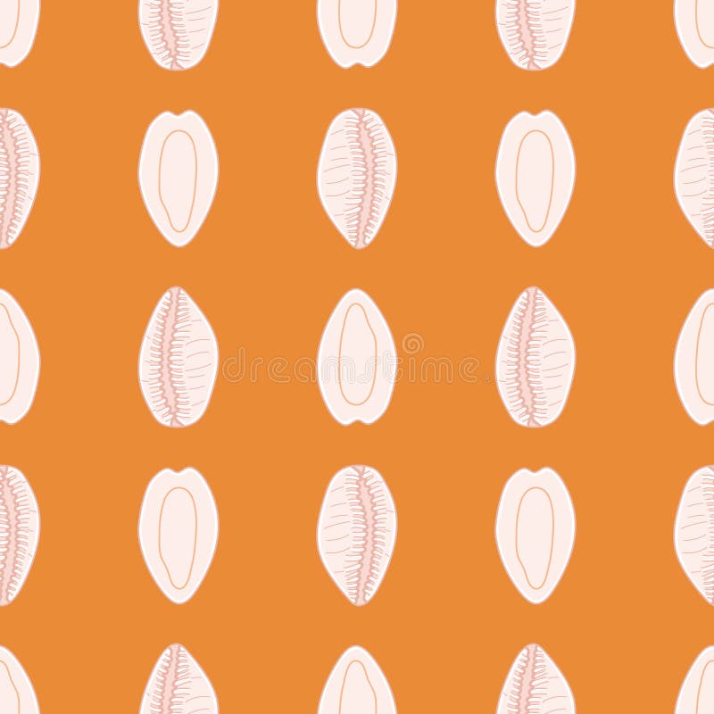 Coffee Bean Trivia Seashell Seamless Vector Pattern. Coffee Bean Trivia vector repeat pattern. Cartoon seashells seamless illustration background vector illustration