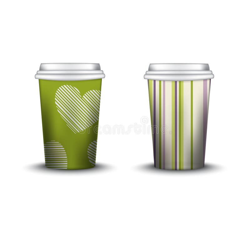 Coffee Cup With Patterns Template. Vector Illustration. Takeaway set, Mockup. Coffee Cup With Patterns Template. Vector Illustration. Takeaway coffee cup set stock illustration