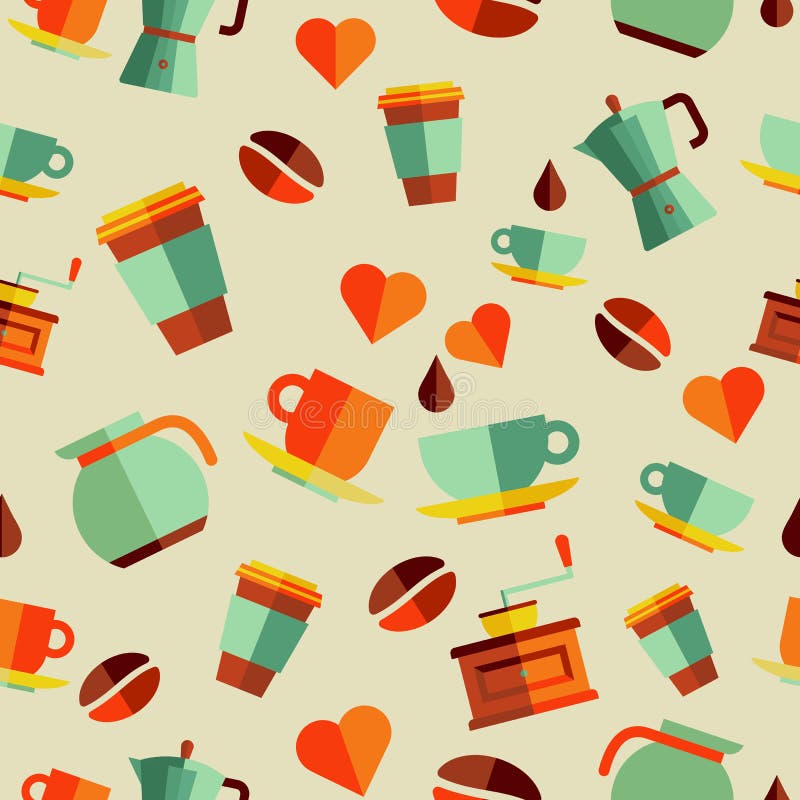 Coffee flat icons seamless pattern illustration. Vintage coffee flat icons seamless pattern illustration. This vector illustration is layered for easy stock illustration