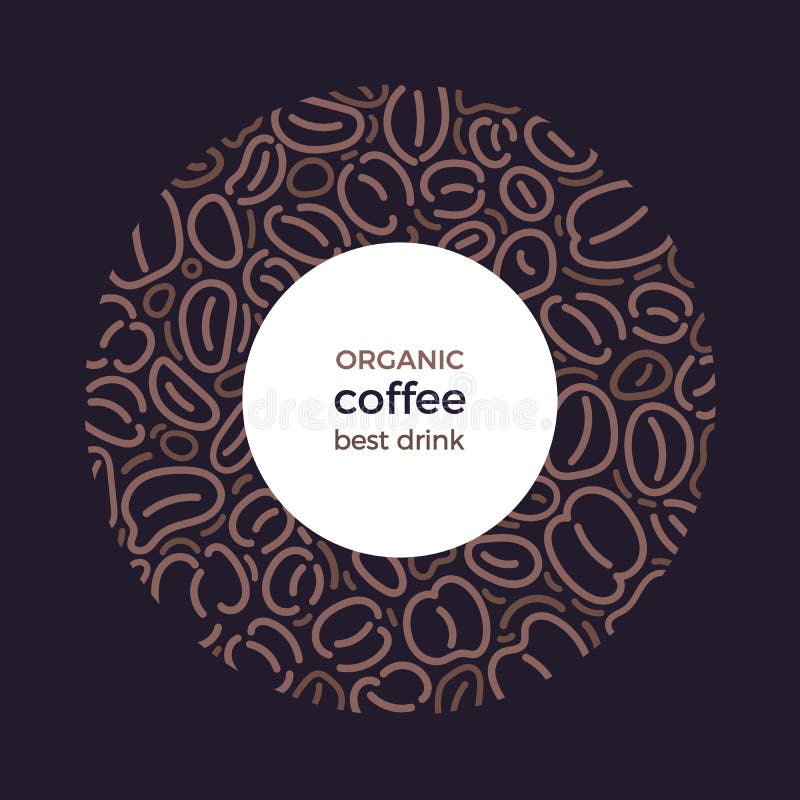 Coffee frame. Vector bean Art line graphic pattern. Coffee frame. Vector abstract bean in circle. Art line illustration, graphic pattern on black background royalty free illustration