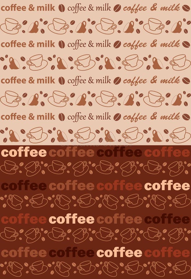 Coffee and milk - vector seamless patterns with coffee beans and cups. Coffee and milk - vector seamless patterns with coffee beans and  cups royalty free illustration