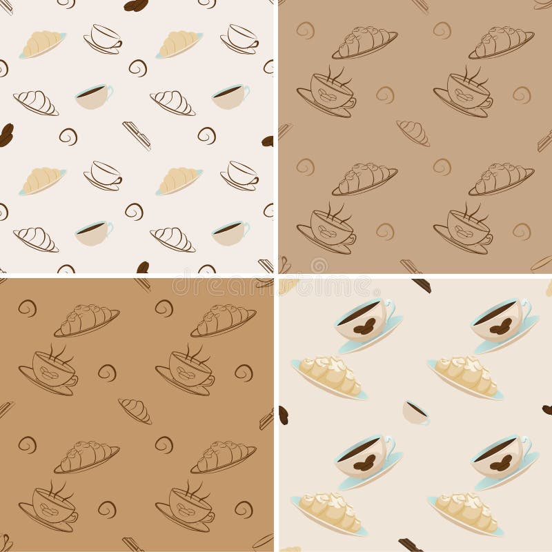 Coffee patterns. Set of coffee and croisants patterns vector illustration