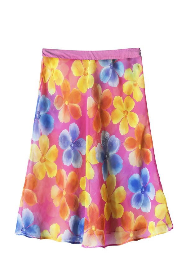 Colorful skirt isolated. Colorful chiffon flared floral skirt isolated over white royalty free stock photography