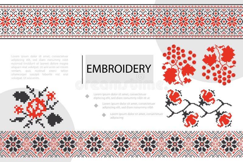 Colorful Slavic Ethnic Embroidery Composition. With roses belarussian and ukranian beautiful ornaments vector illustration stock illustration