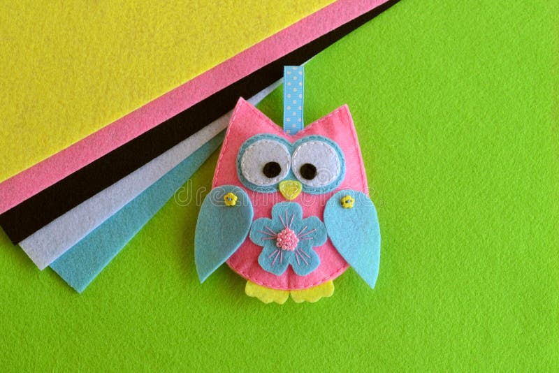 Colourful patchwork felt owl. stock image