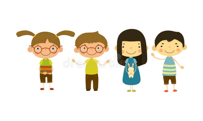 Cute children of different nationalities set, happy little boys and girls vector Illustration stock illustration