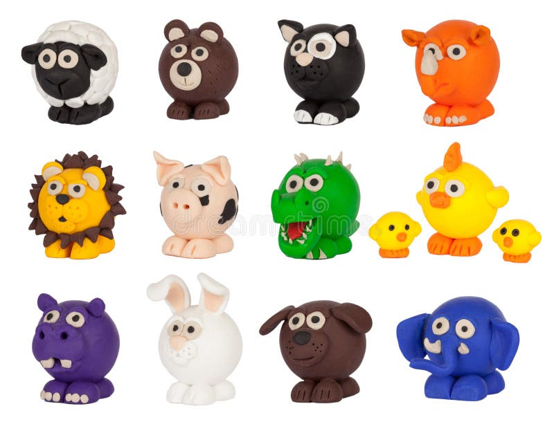 Cute plasticine animals collection. Isolated on white background royalty free stock image