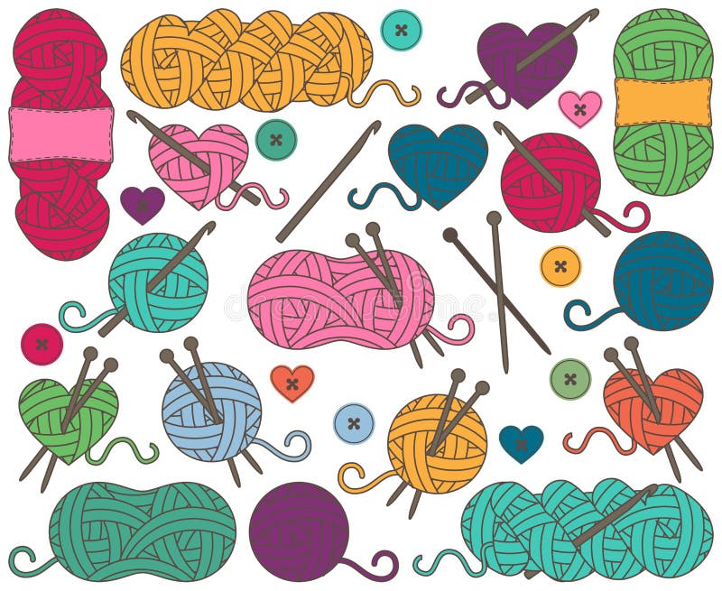 Cute Vector Collection of Balls of Yarn, Skeins of Yarn or Thread royalty free illustration