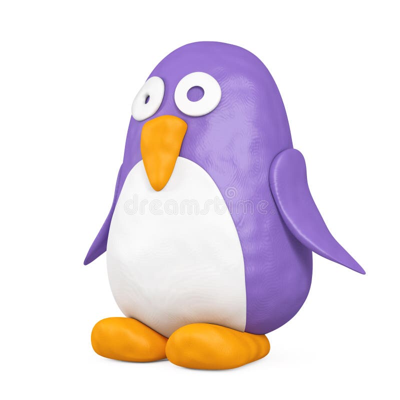 Cute Violet and White Toy Cartoon Plasticine or Clay Penguin. 3d Rendering vector illustration