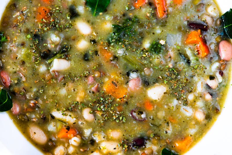 Dense bean legume soup, closeup stock images