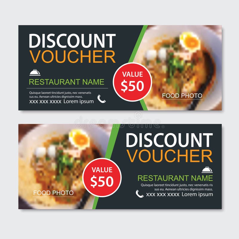 Discount gift voucher asian food template design. Noodles set. Use for coupon, banner, flyer, sale, promotion stock illustration
