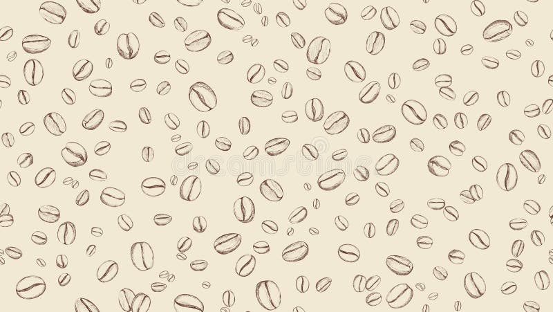 Drawn coffee bean seamless background. Pattern with falling coffee beans. Food doodle sketch backdrop. Drawn coffee bean seamless pattern background. Pattern vector illustration